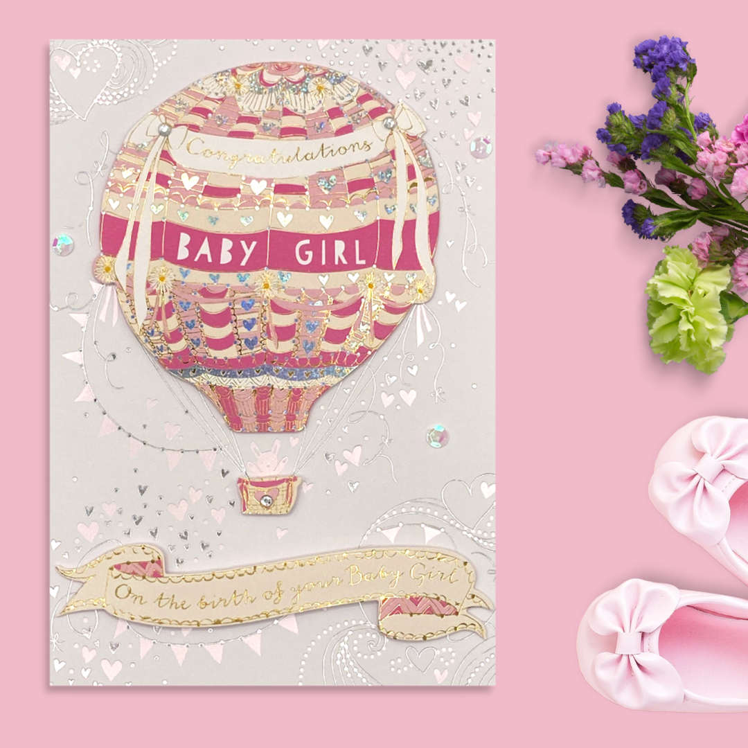 Front image with decoupage pink hot air balloon