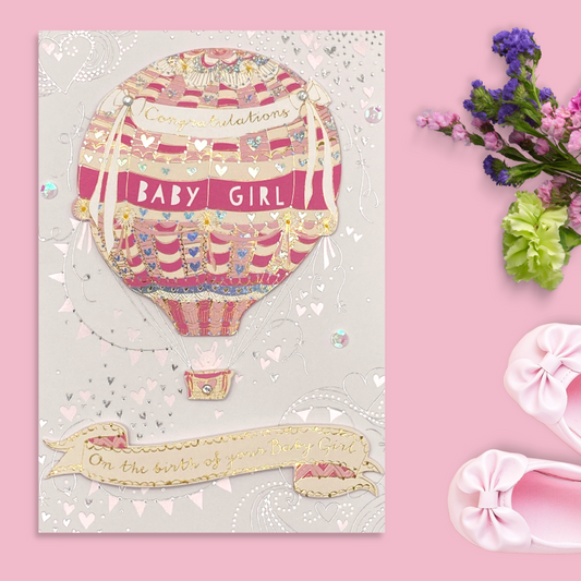 Front image with decoupage pink hot air balloon