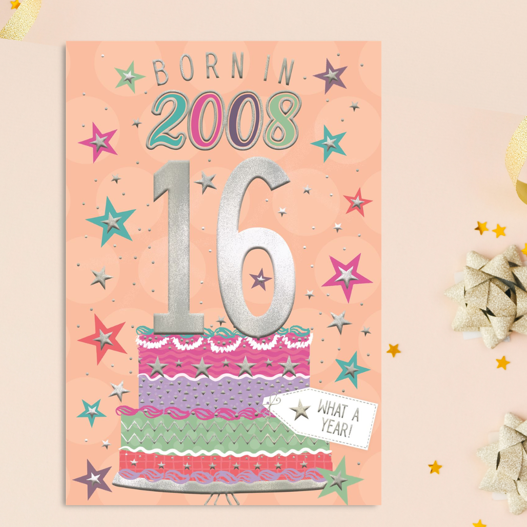 Born In 2008 16th Birthday Card In Peach