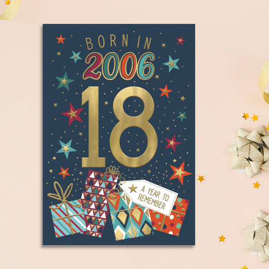 Blue card with silver foil 18 and gifts