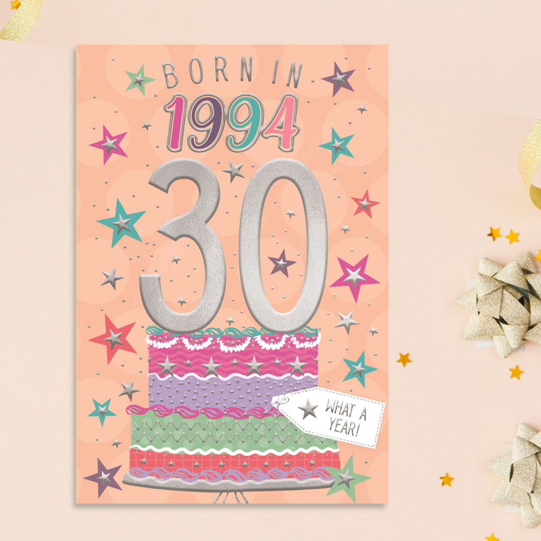 Born In 1994 30th Birthday Card In Peach
