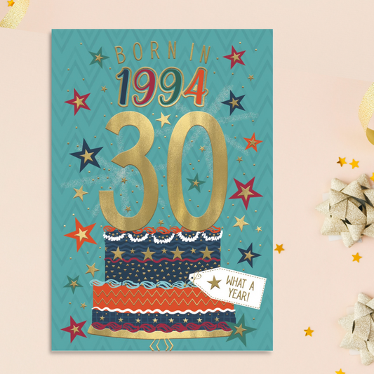 Born In 1994 30th Birthday Card In Teal