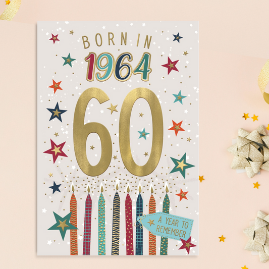Born In 1964 60th Birthday Card In Silver Grey