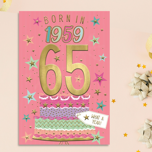 Born In 1959 65th Birthday Card In Pink