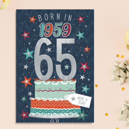 Born In 1959 65th Birthday Card In Navy