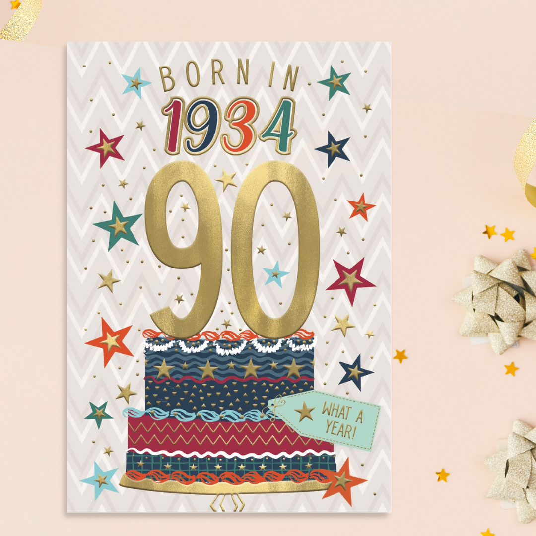 Born In 1934 90th Birthday Card In Silver