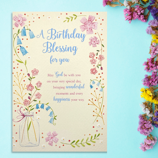 Cream card with floral border and verse