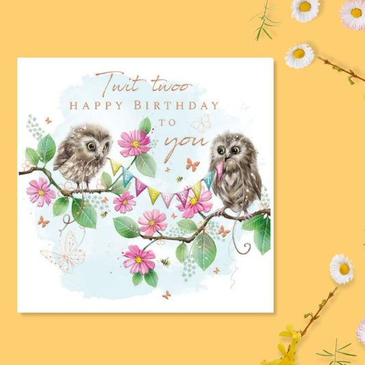 Blush Birthday Card - Owls