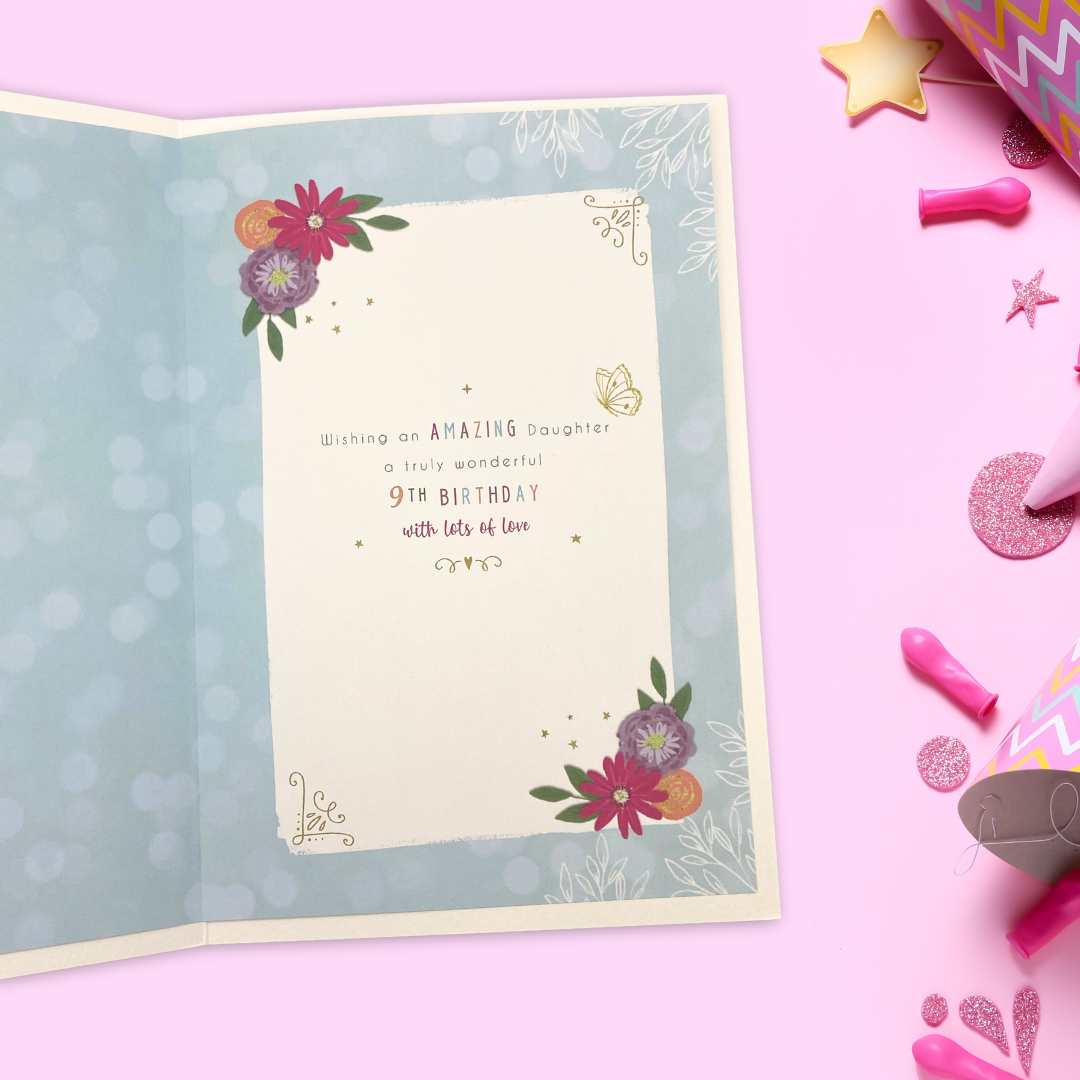 Inside image with full colour printed insert with floral border