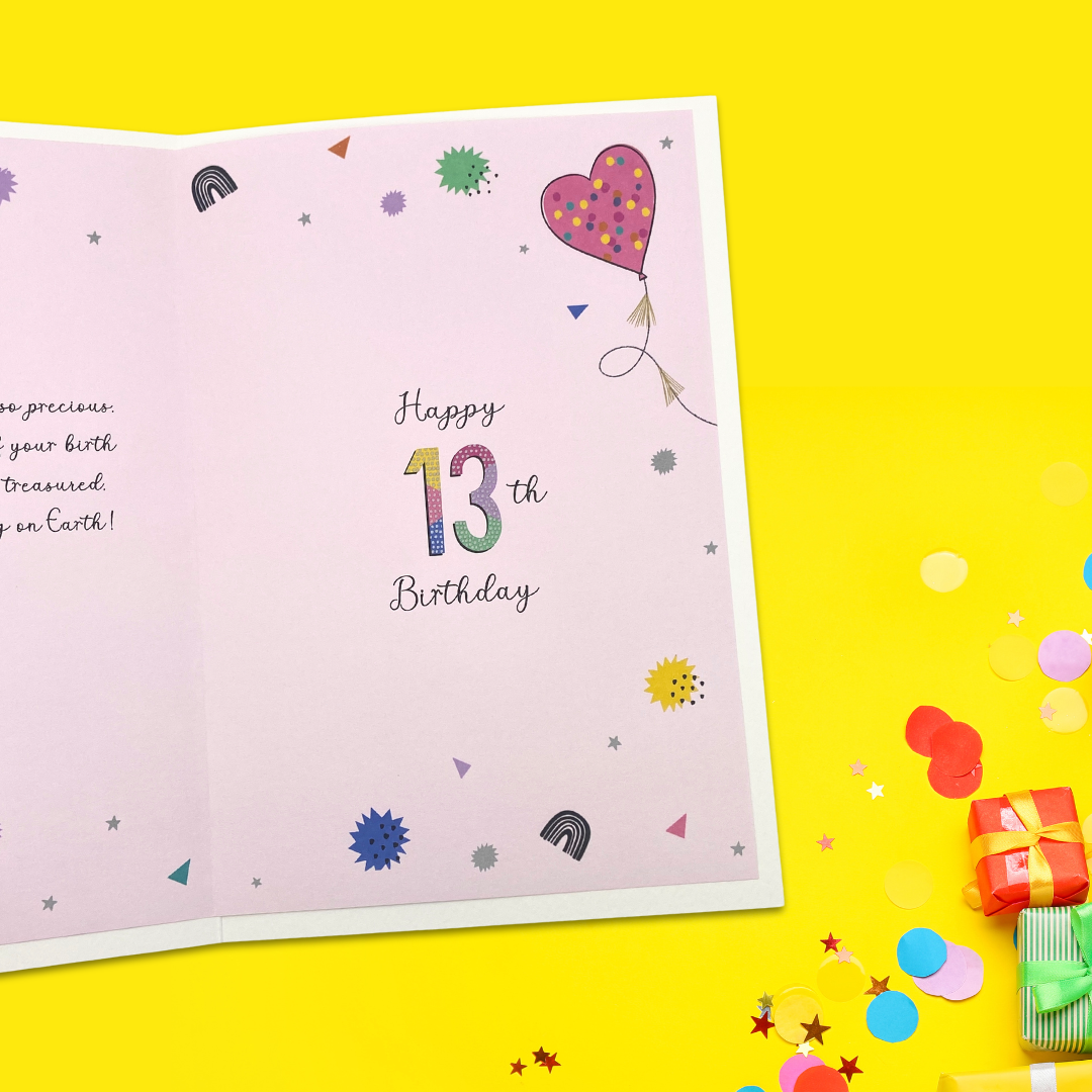 Inside image with full colour printed insert with balloons and confetti