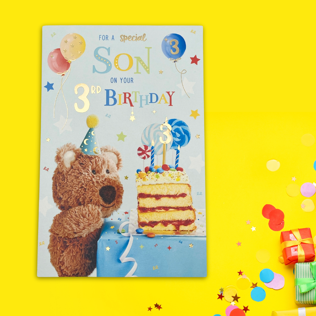 Son 3rd Birthday Card - Barley Bear Cake – The Celebration Store