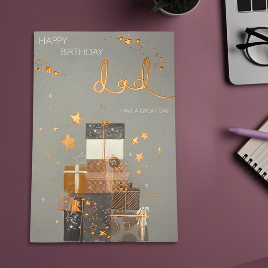 Dad Birthday Card - Make A Wish Stacked Gifts