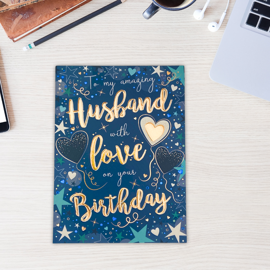 Husband Birthday Card - Blue Hearts