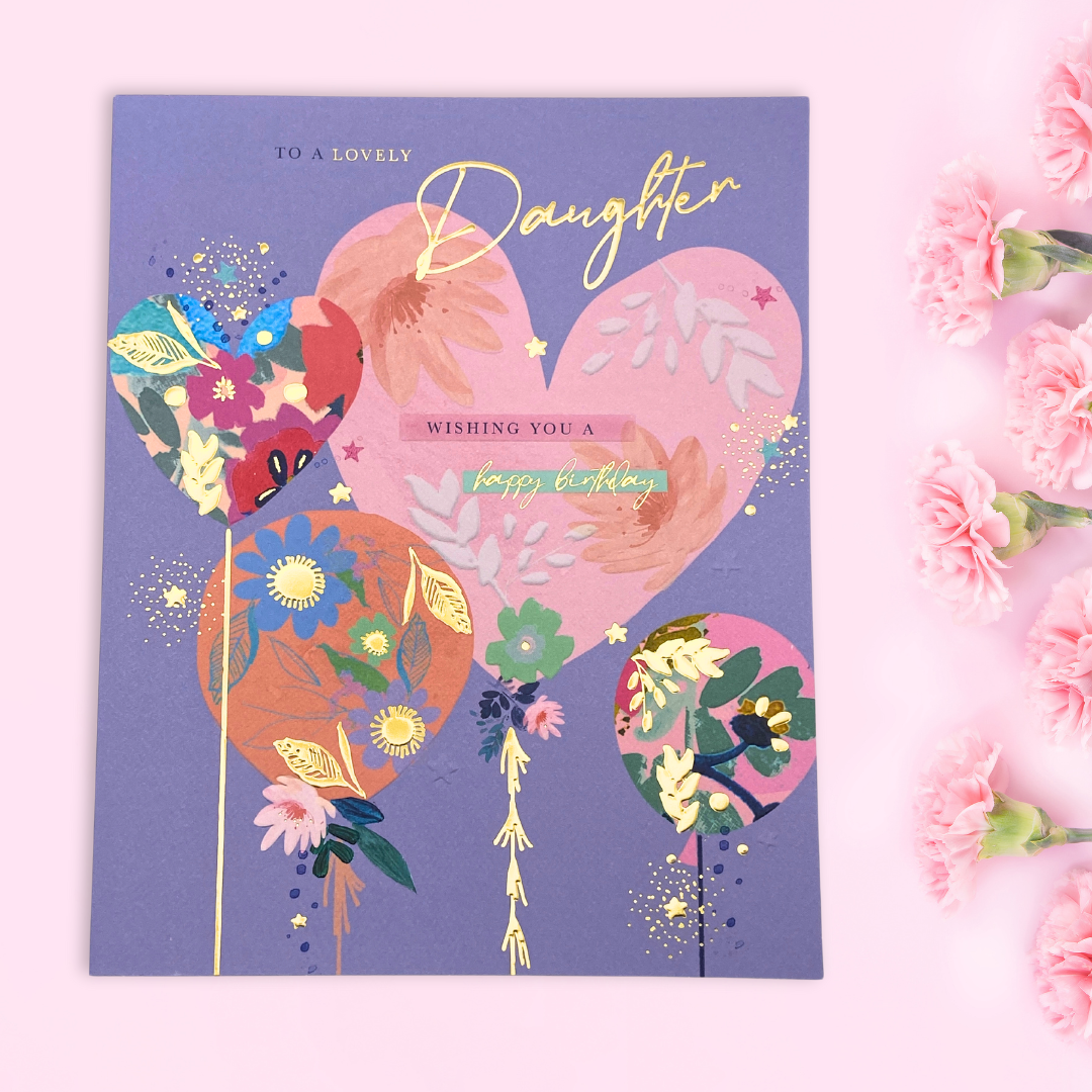 Daughter Birthday Card - Large Floral Heart Balloons