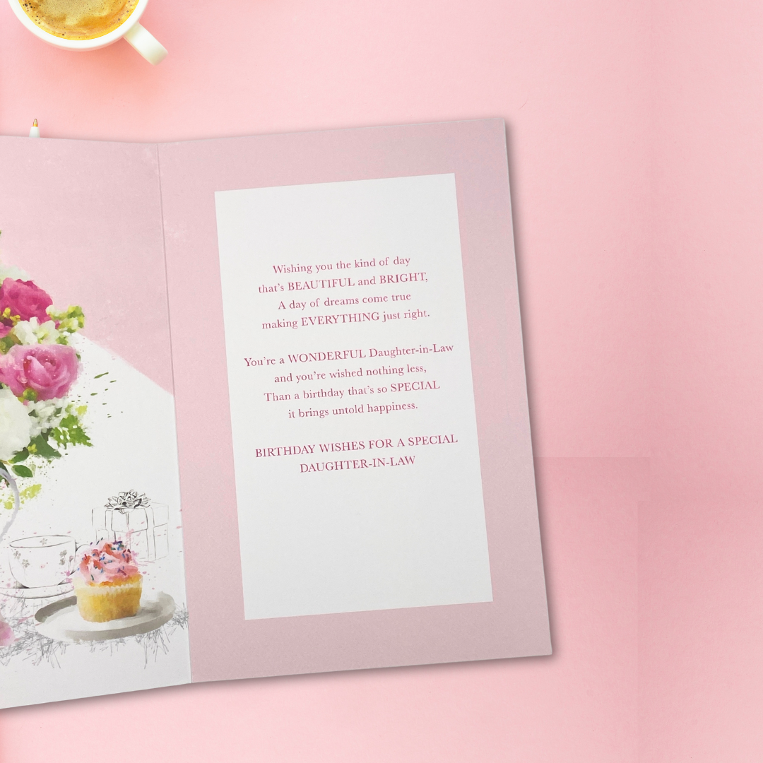 Daughter-In-Law Birthday Card - Pretty Pink Roses