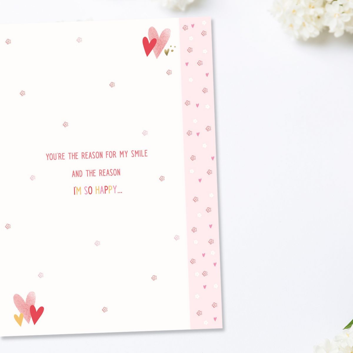 Inside image with full colour print and hearts and floral borders