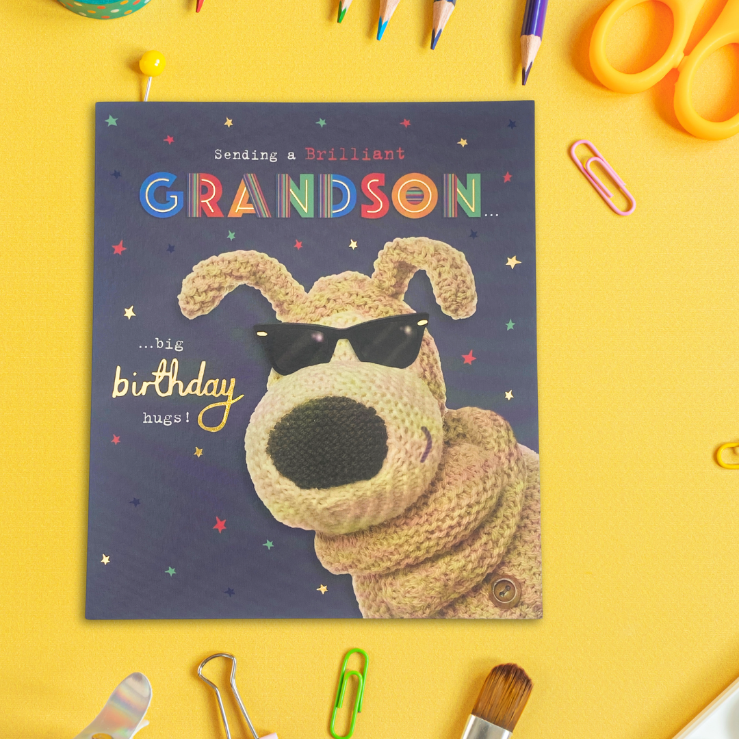 Grandson Birthday Card - Boofle Bear & Sunglasses