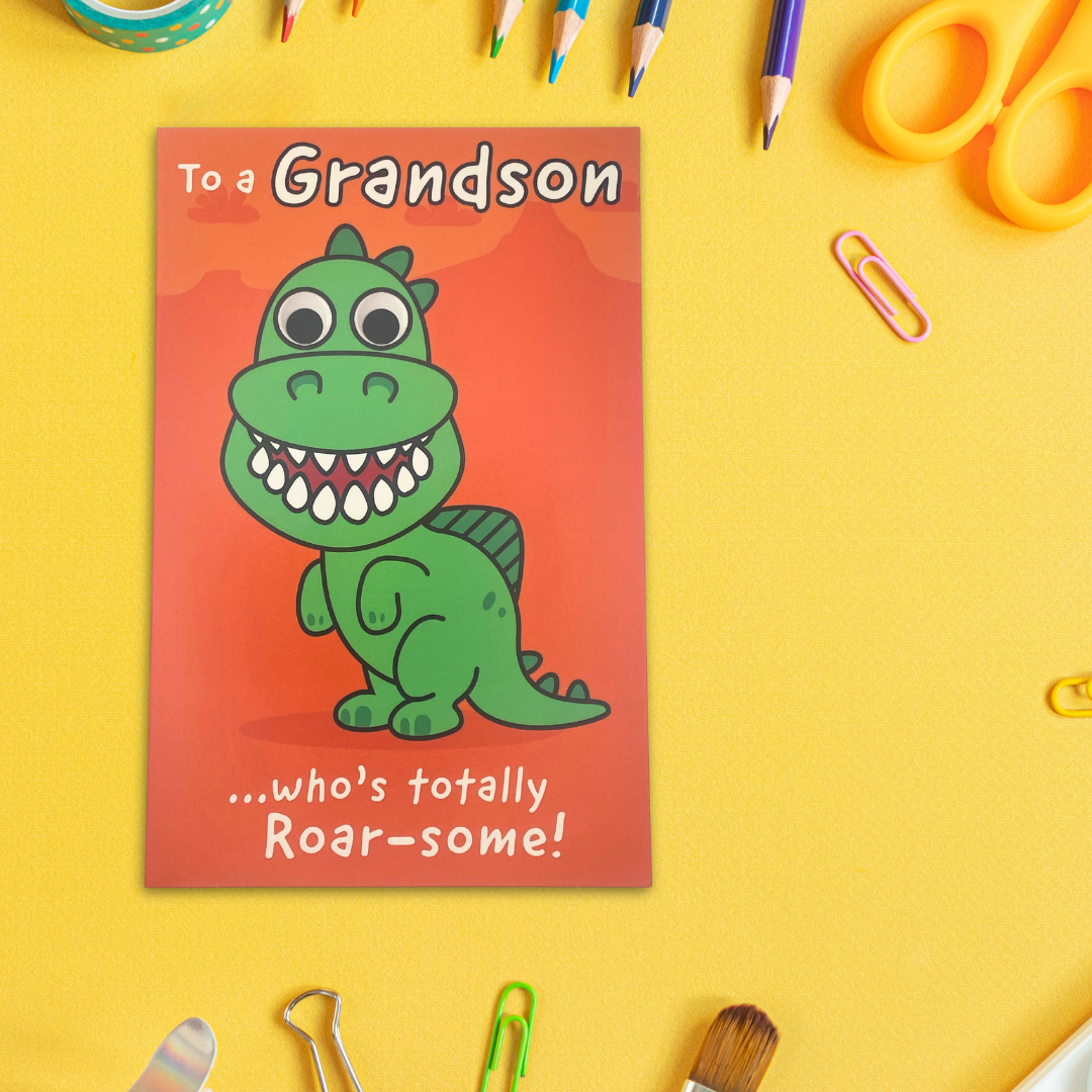 Grandson Birthday Card - Roar-some Dinosaur