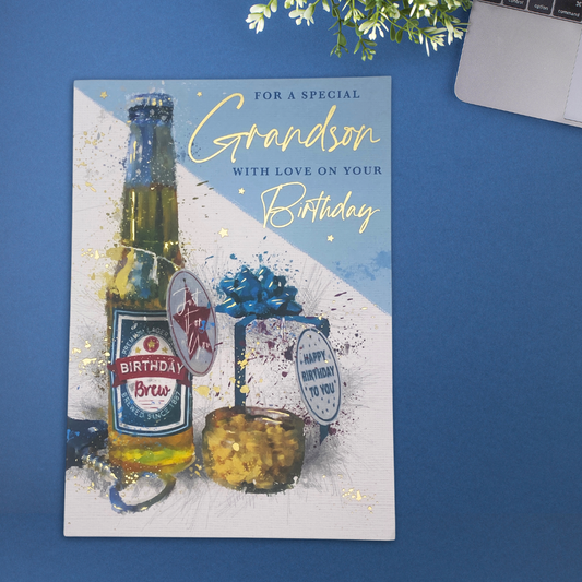 Grandson Birthday Card - Heritage Beer & Snacks