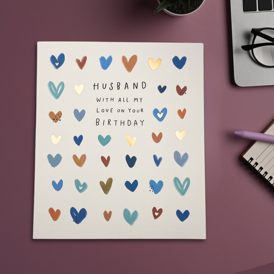 Husband Birthday Card - Multicolour Hearts