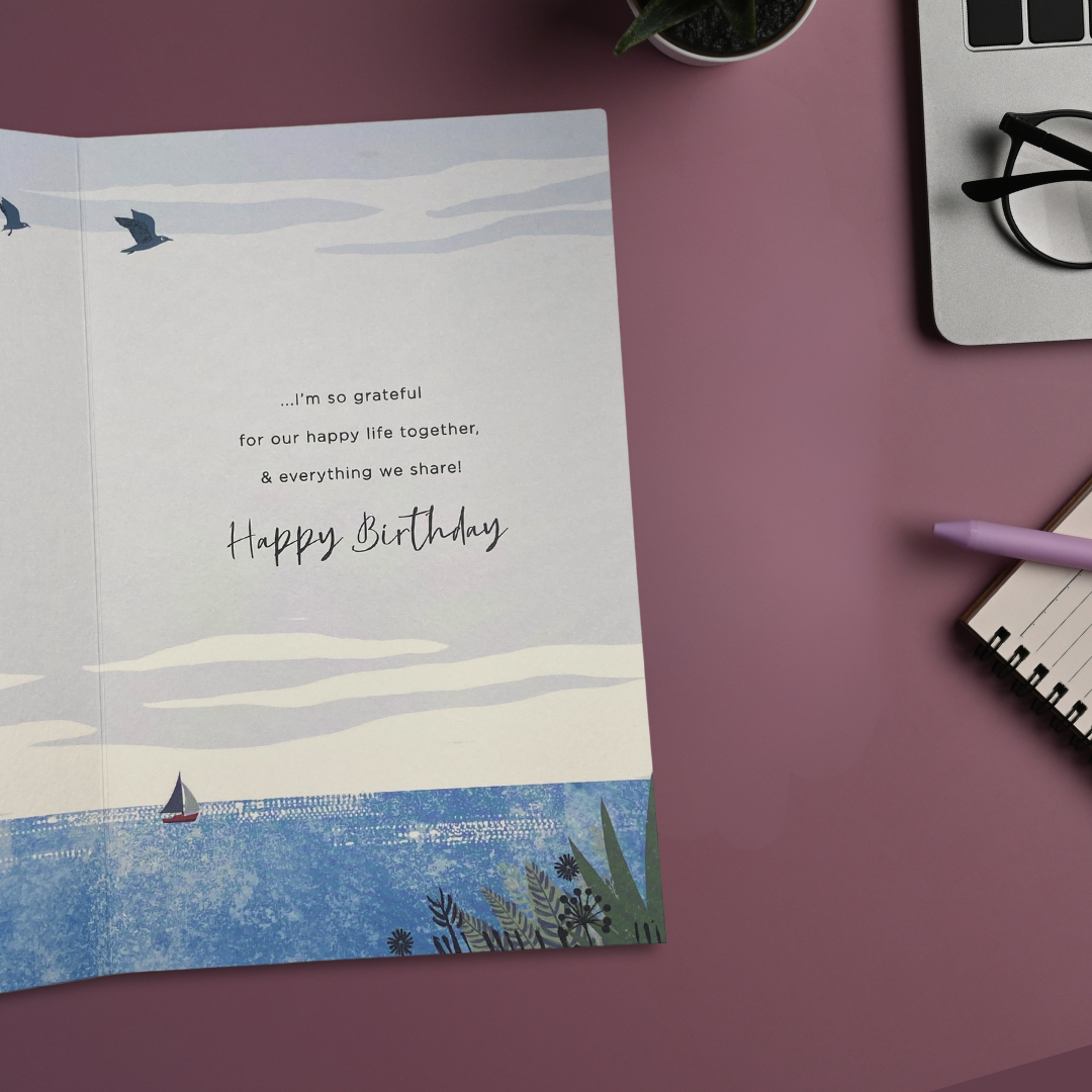 Husband Birthday Card - Sailing Boats & Harbour