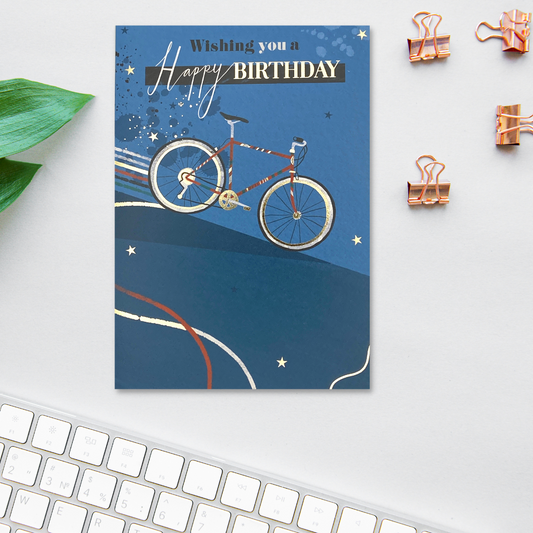Blue card with Bicycle and gold foil details