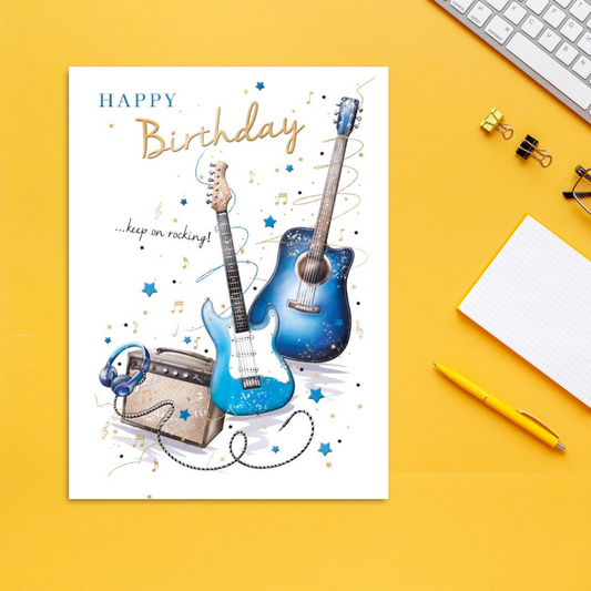 Male Contemporary Birthday Card - Keep On Rocking