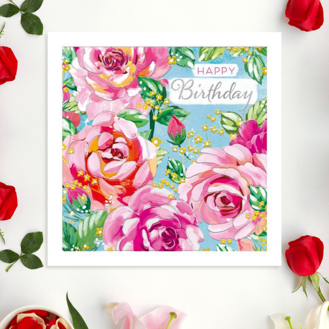 Square card with pink roses