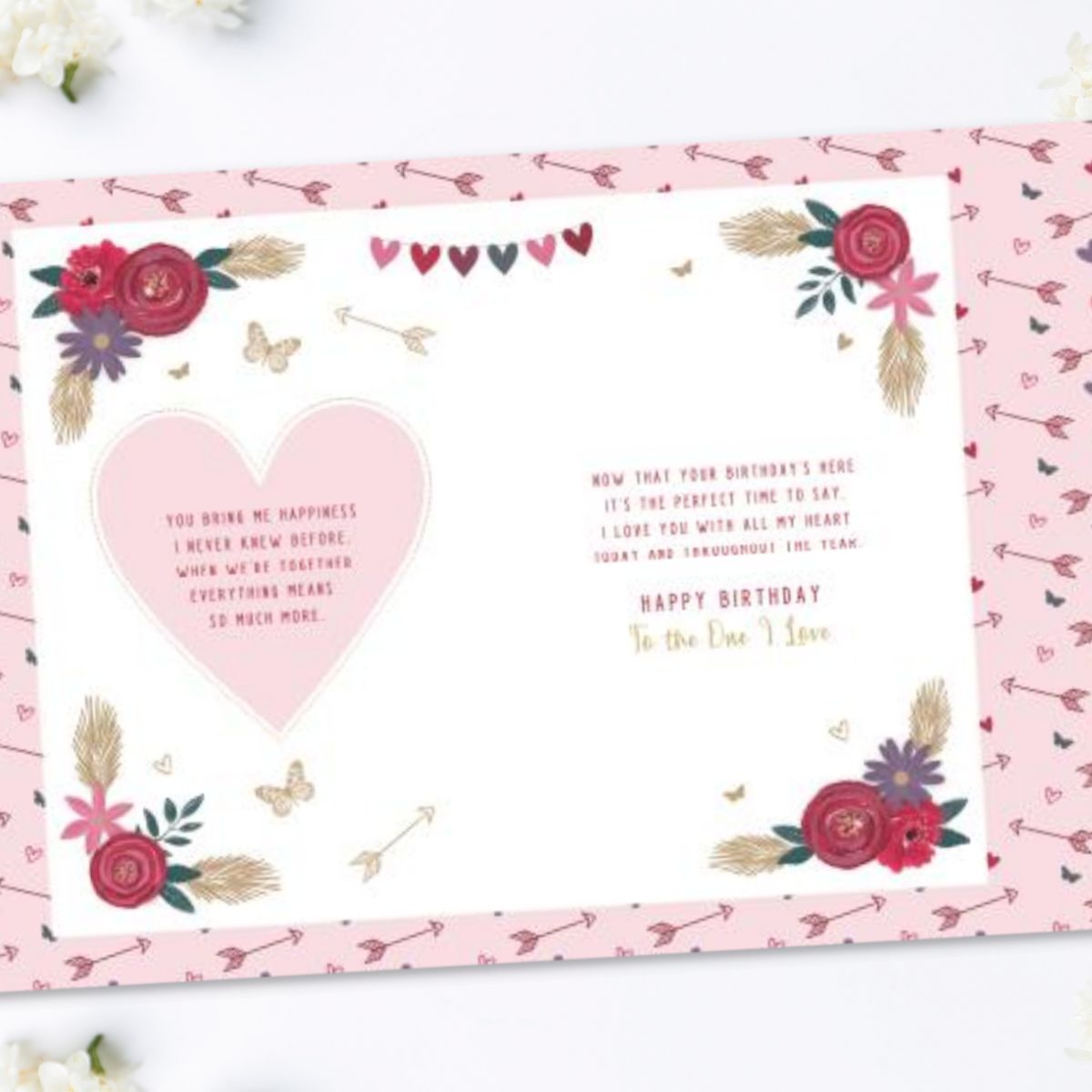 Further two pages with pink cupids arrow border and verse