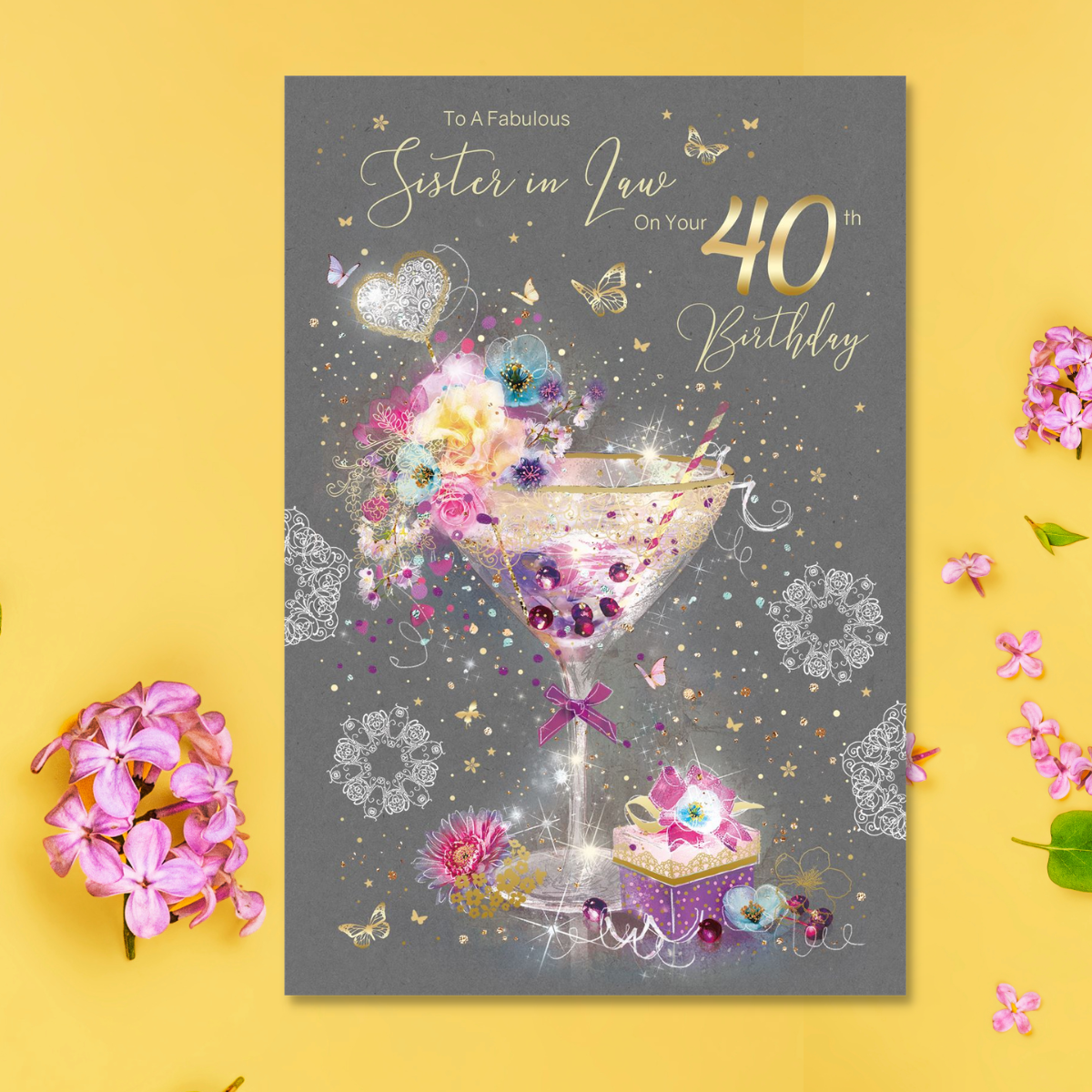 Sister-In-Law 40th Birthday Card - Grace Floral Cocktail