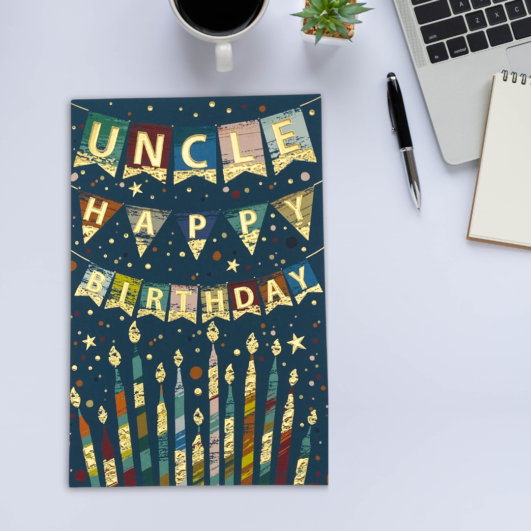 Uncle Birthday Card - Candles & Bunting