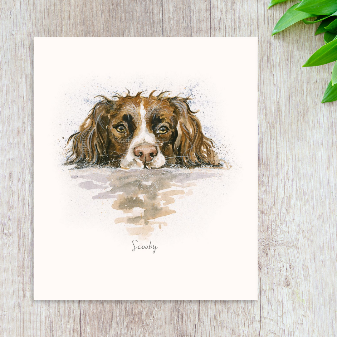 Gorgeous illustrated cocker spaniel dog portrait on square card