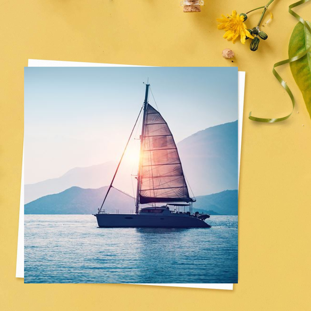 Sailing boat photographic image on square card