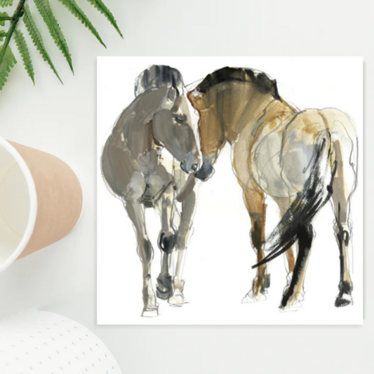 Square card with two watercolour horses embracing