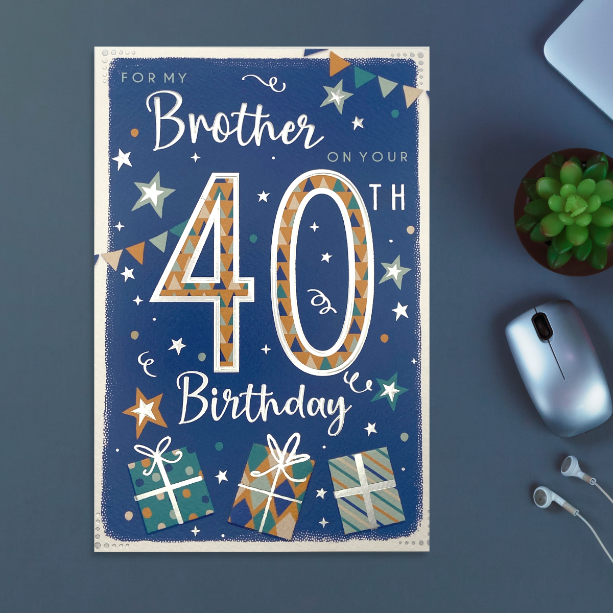 Brother 40th Birthday Card - Bunting & Gifts
