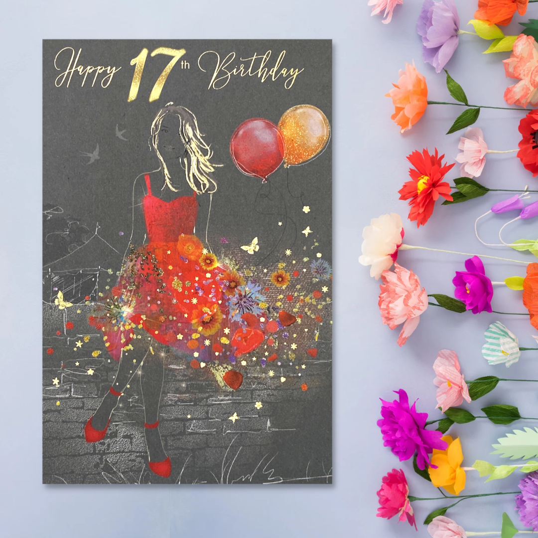 17th Birthday Card - Grace Sparkly Lady In Red Dress The Celebration Store 17th Birthday Card - Grace Sparkly Lady In Red Dress The Celebration Store