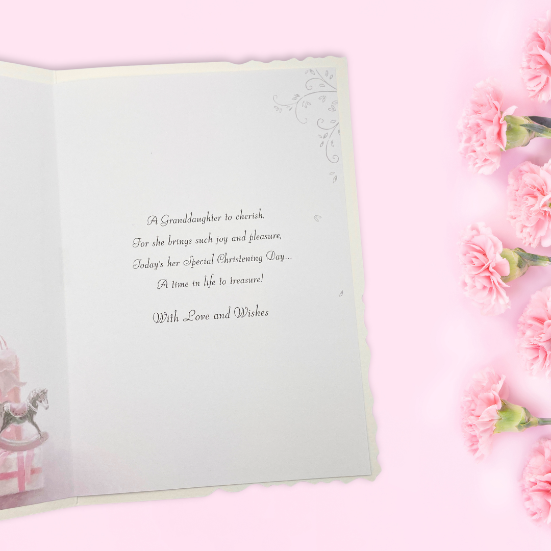 Christening Card Granddaughter - Velvet Sparkle Bunny & Cake