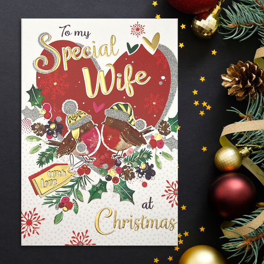 Wife Christmas Card - Signature Robins
