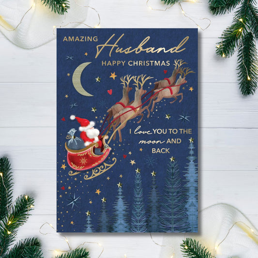 Husband Christmas Card - Large Santa Sleigh