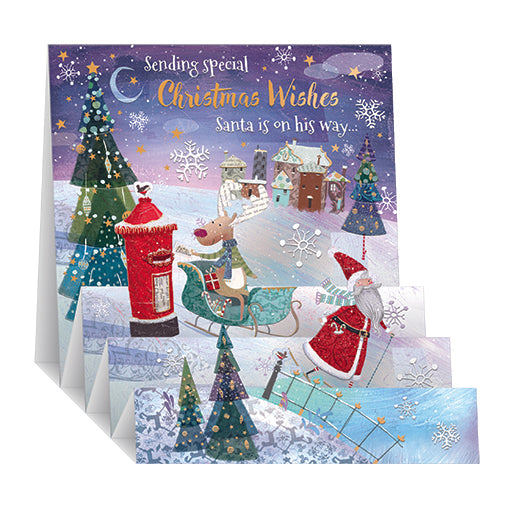 Pop Up Christmas Card With Santa & Reindeer Scene