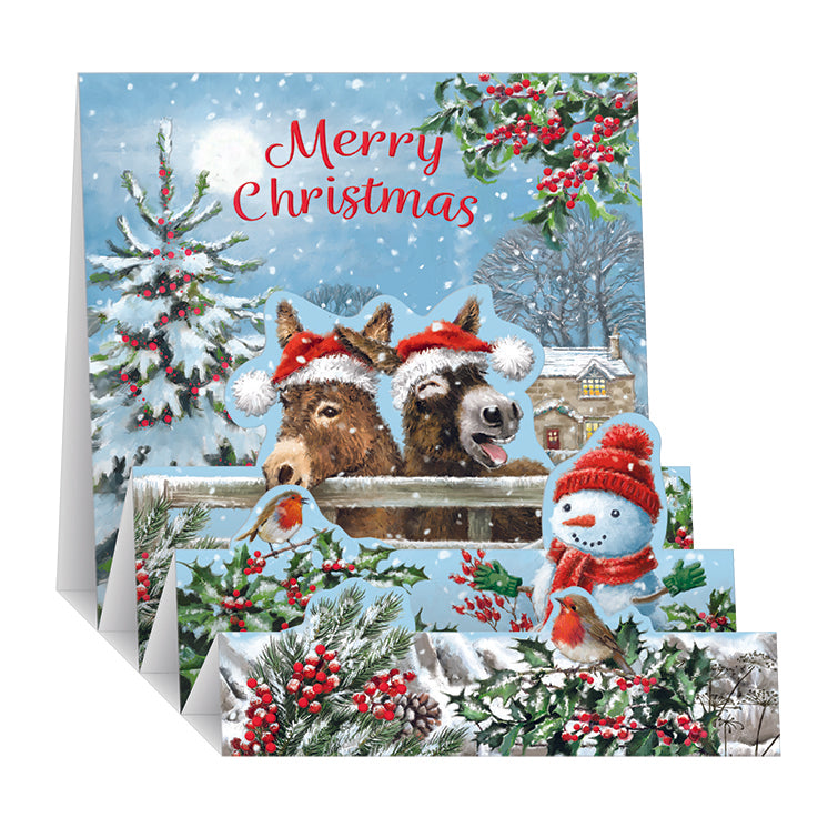 Pop Up Christmas card with Donkey's In The Snow