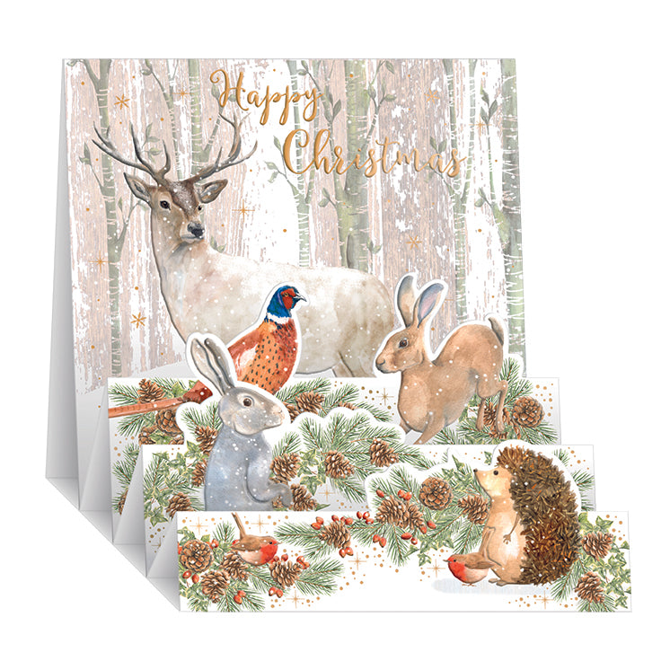 Pop Up Christmas Card With Woodland Animals Scene