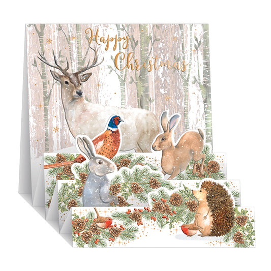 Pop Up Christmas Card With Woodland Animals Scene