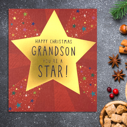 Grandson Christmas Card - Golden Star