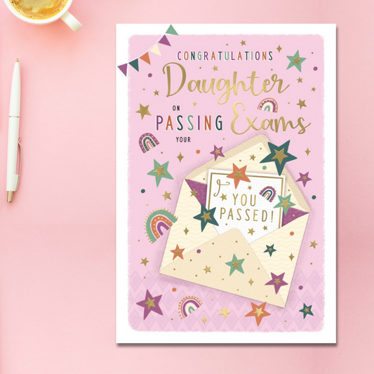 Passed Exams Card - Daughter Rainbows & Stars