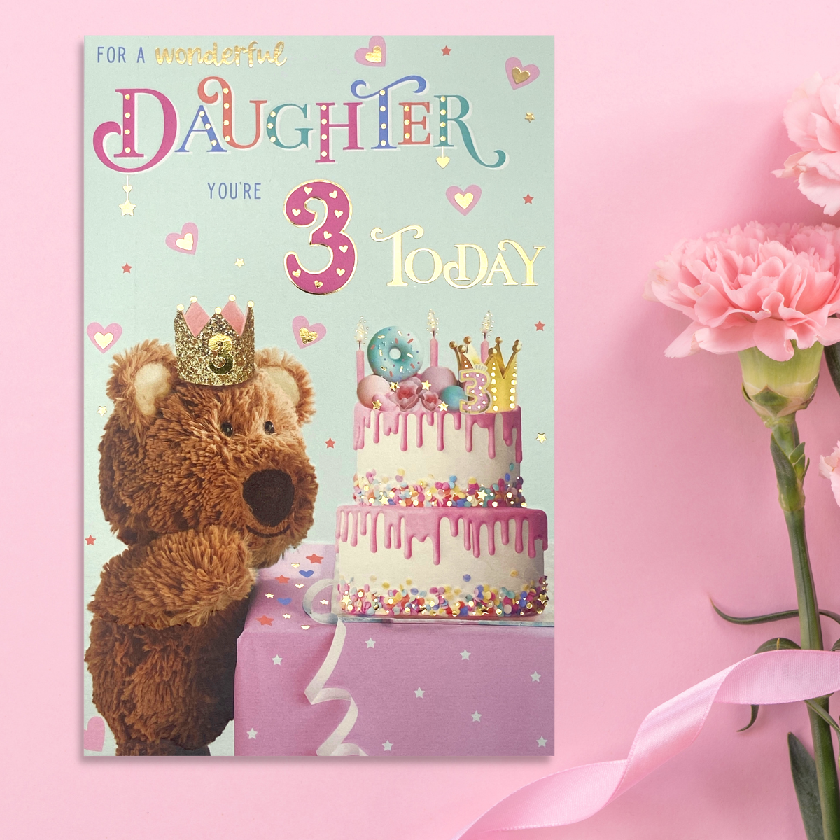 Daughter Age 3 Birthday Card Shown Forward Facing