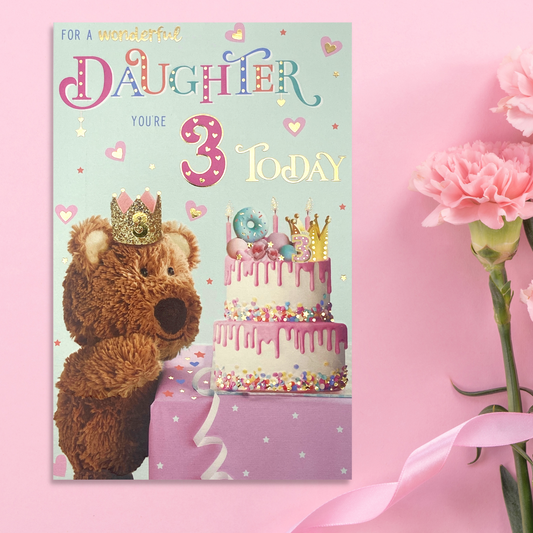 Daughter Age 3 Birthday Card Shown Forward Facing
