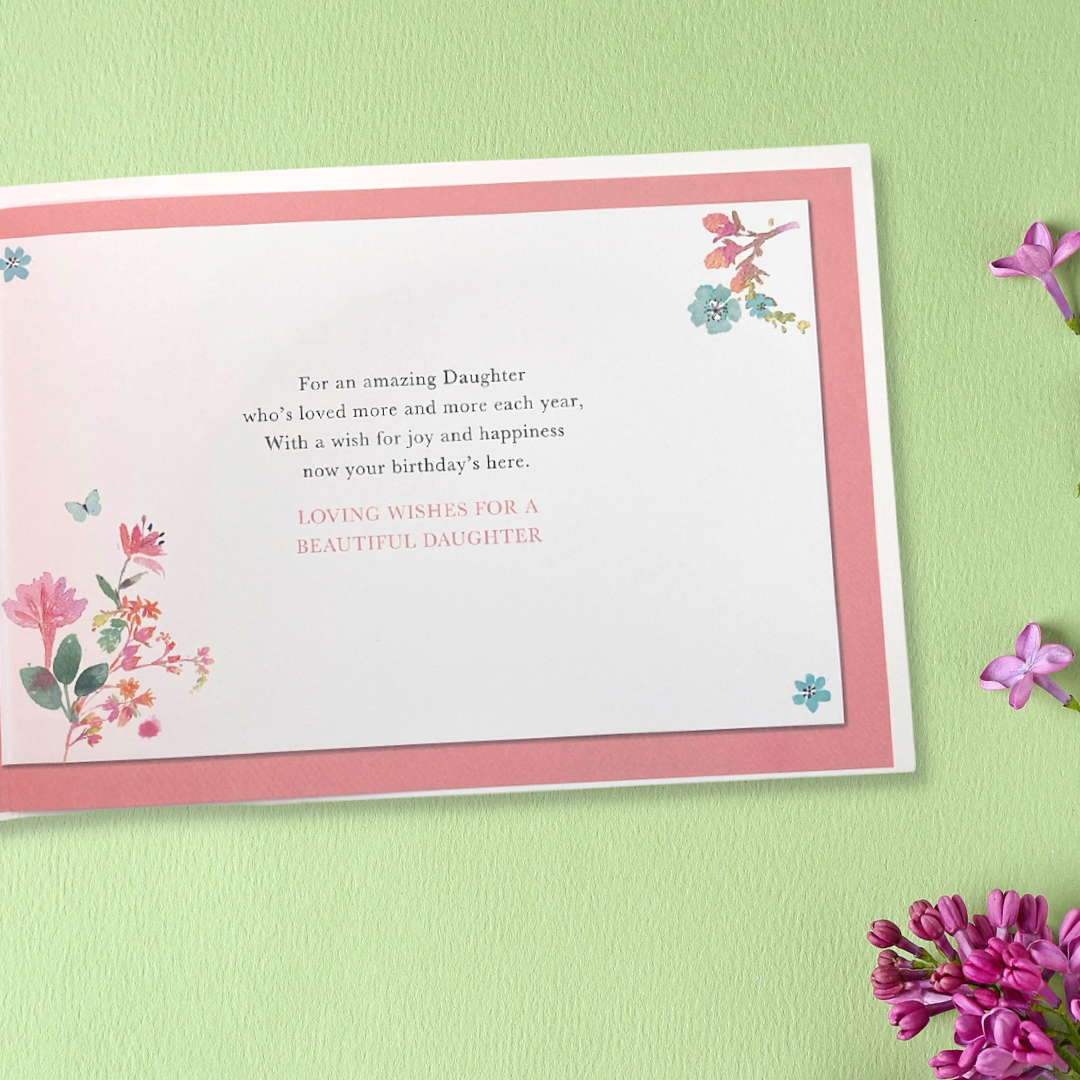 Inside image showing colour insert with pink border and verse
