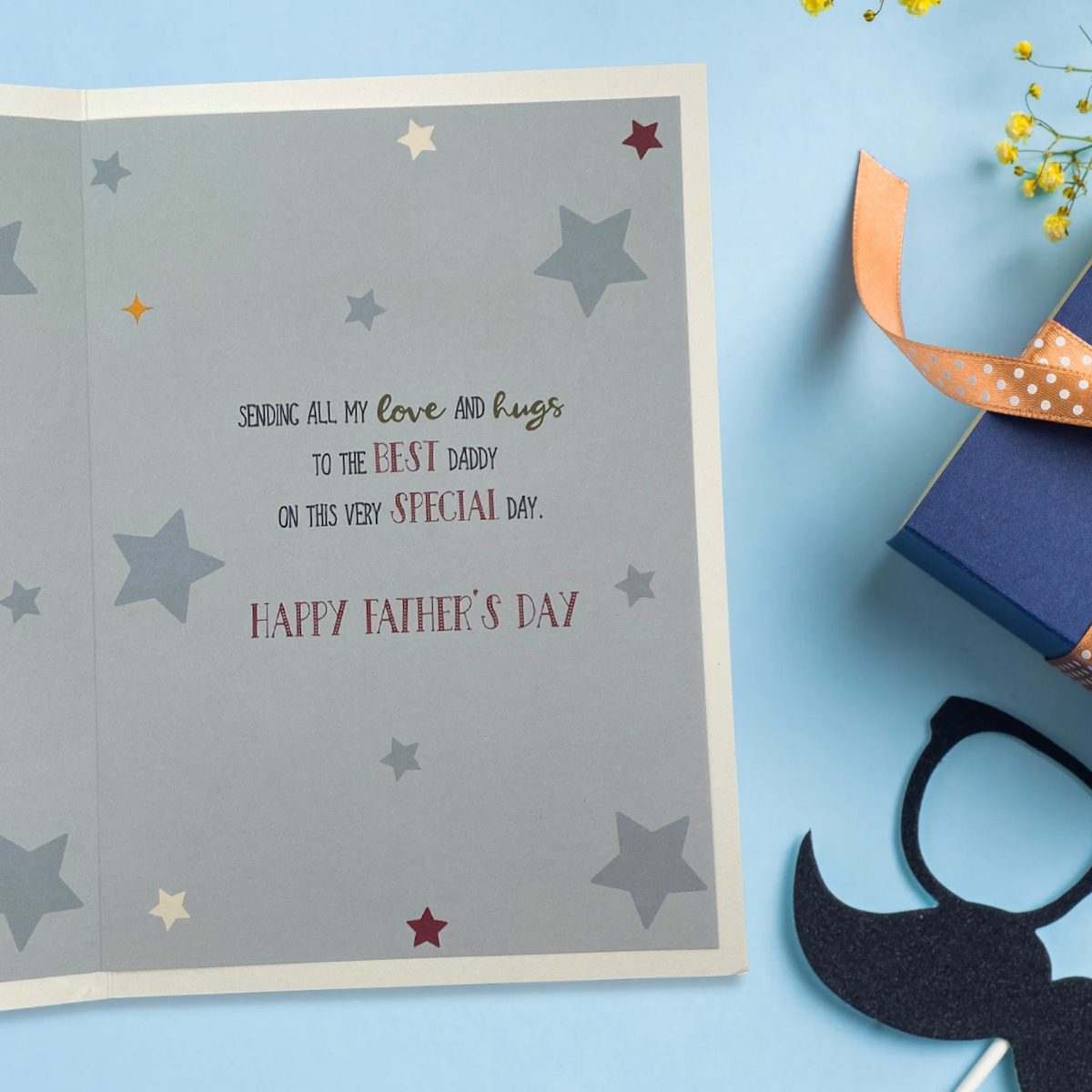 Inside image showing coloured printed insert with stars and verse