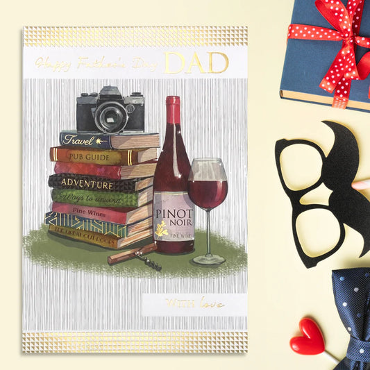 Father's Day Card Dad - Red Wine & Books